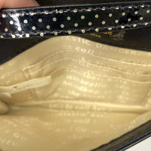Kate Spade Black Leather Envelope Bag Purse With Gold Polkadots Chain Strap - Picture 6 of 10